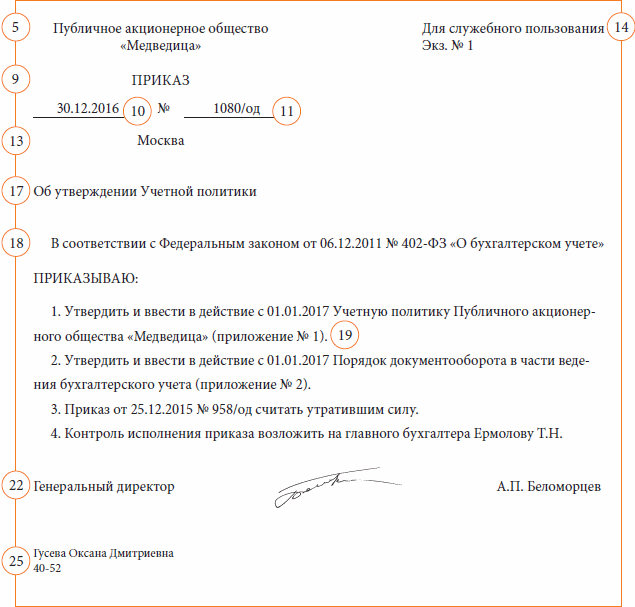 Приложение к приказу образец